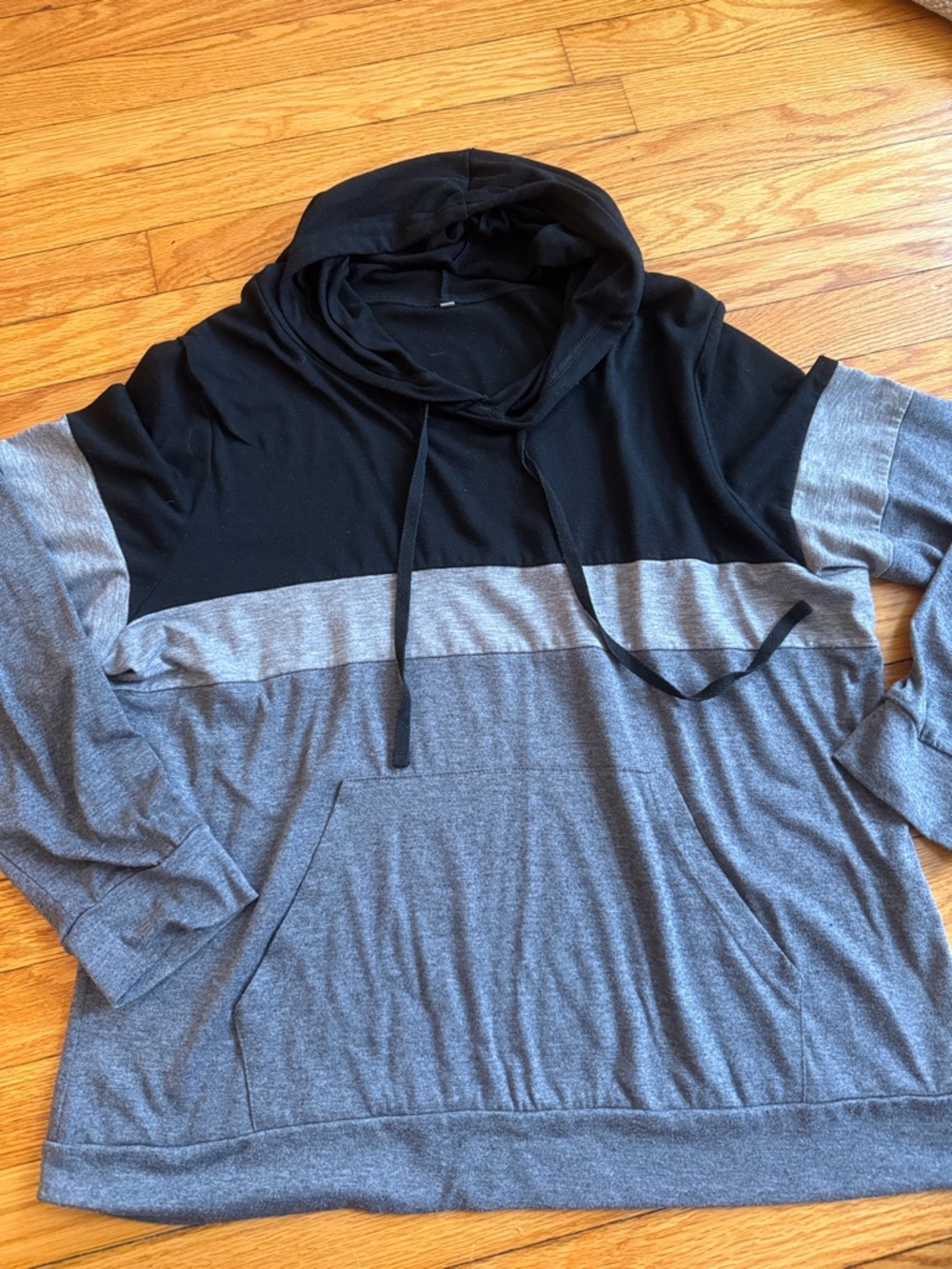 Colorblock Crewneck Hoodie Sweater - Black & Gray